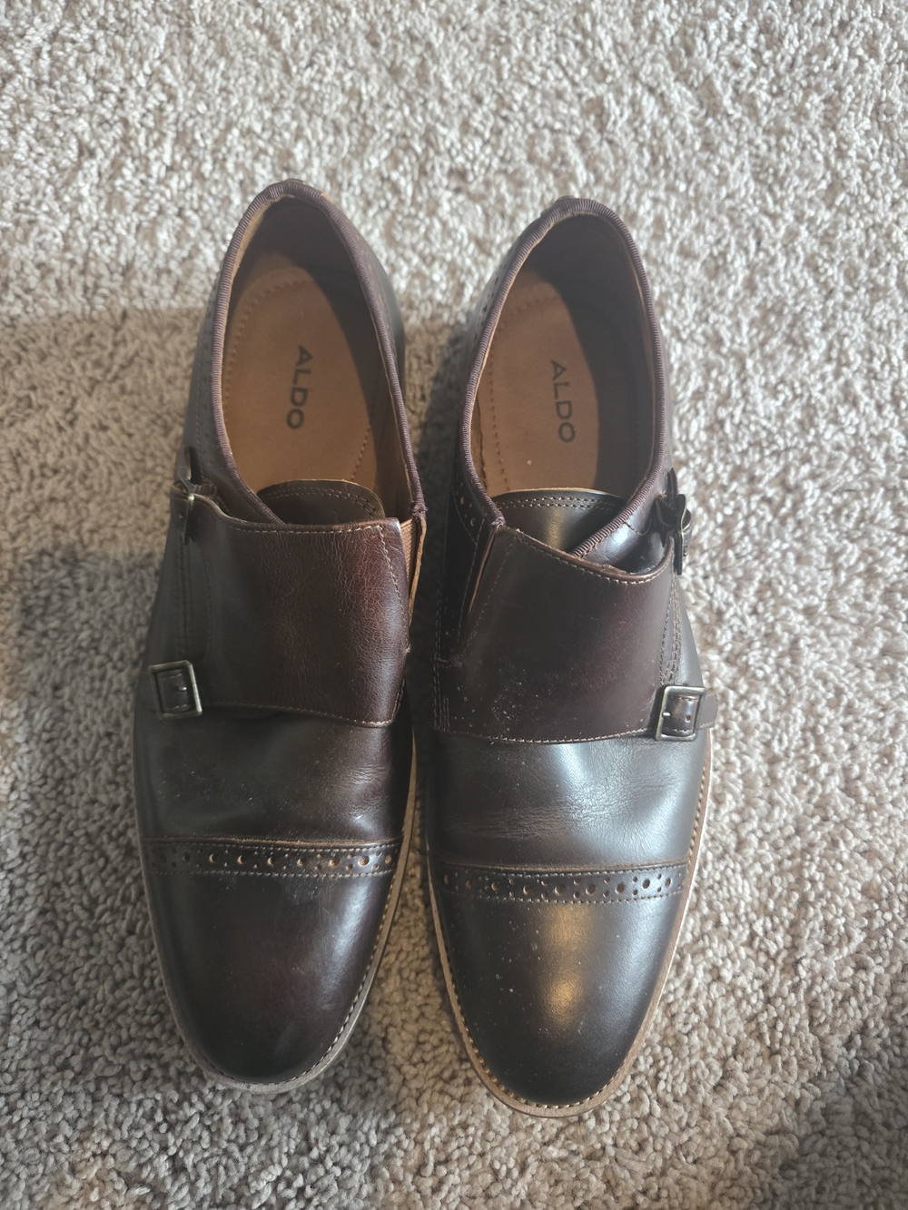 Aldo Men's Double Monk Strap Oxfords in Dark Brown Leather